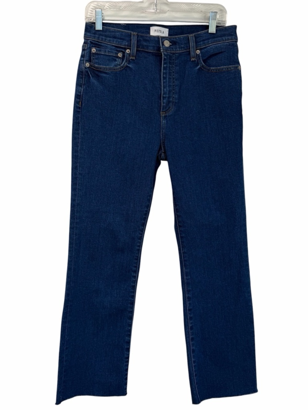 pistola Deep Indigo Straight Crop Raw Hem Jeans Size 28